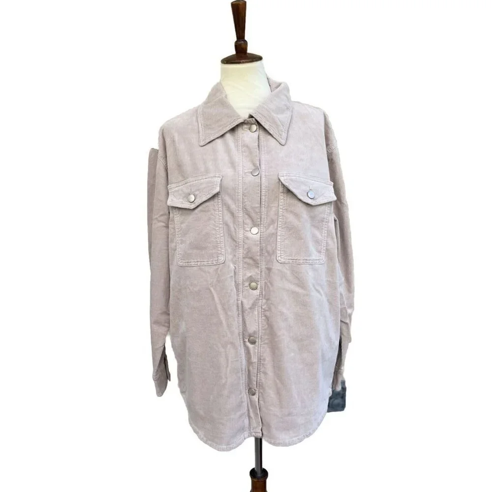 GOOD AMERICAN Corduroy Shacket In Bone Size 3/4 L/XL - Picture 2 of 10